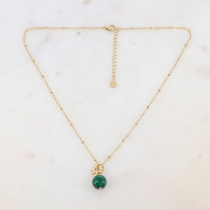 Collier avec pendant boule en pierre naturelle et soleil (38+5CM)