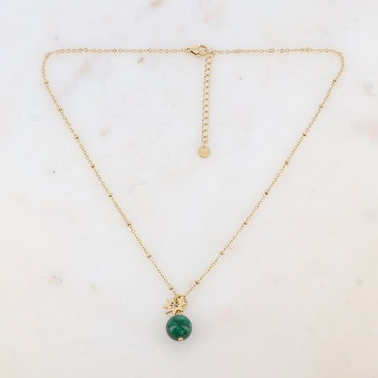 Collier avec pendant boule en pierre naturelle et soleil (38+5CM)
