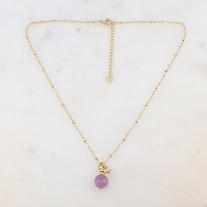 Collier avec pendant boule en pierre naturelle et soleil (38+5CM)