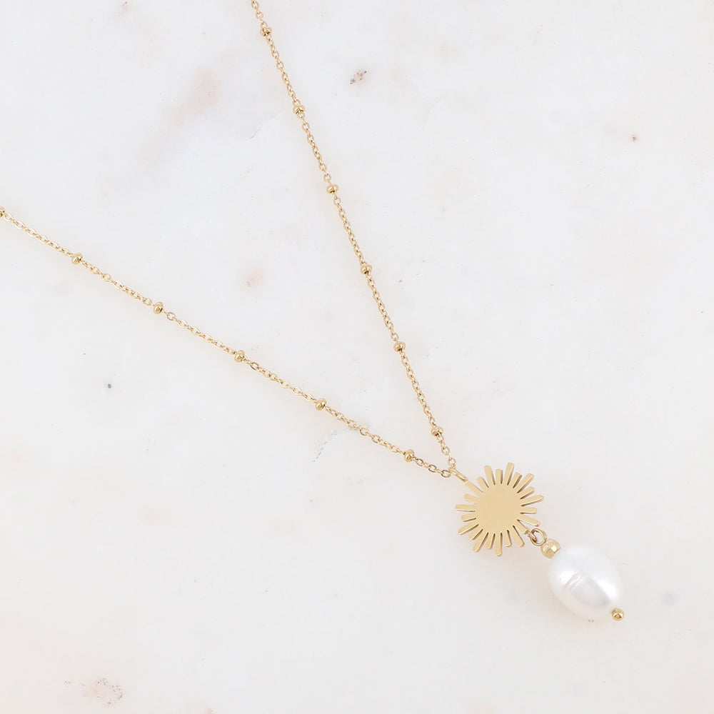 Collier avec soleil et perle d'eau douce (40+5CM)