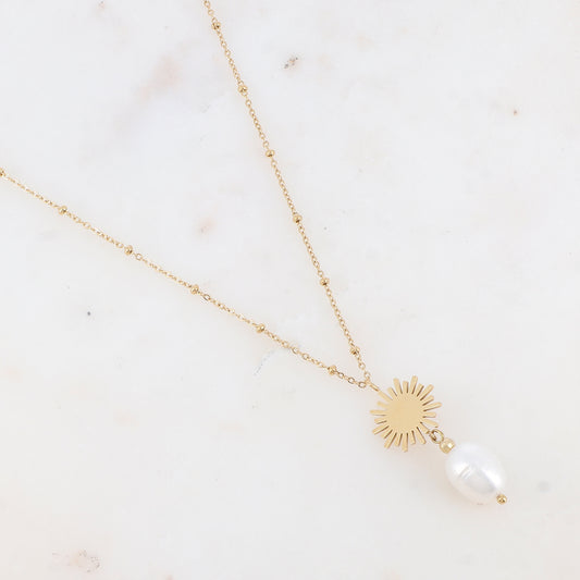 Collier avec soleil et perle d'eau douce (40+5CM)