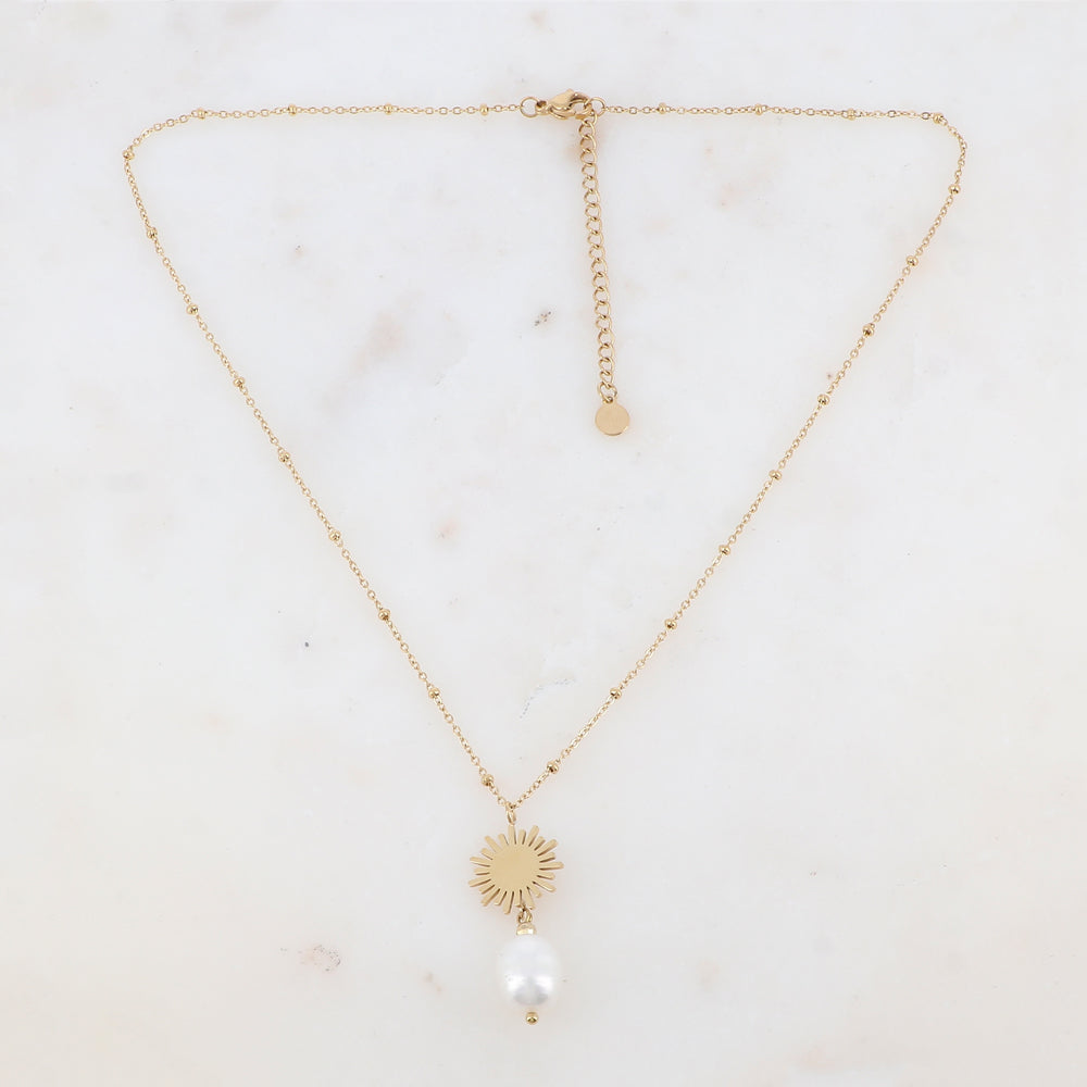 Collier avec soleil et perle d'eau douce (40+5CM)