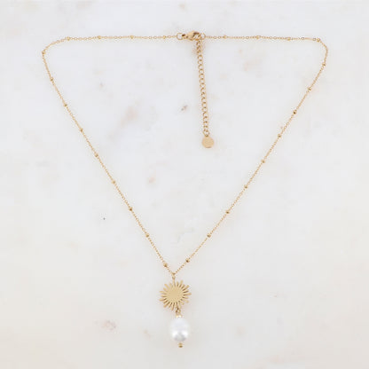 Collier avec soleil et perle d'eau douce (40+5CM)