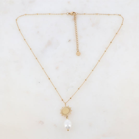 Collier avec soleil et perle d'eau douce (40+5CM)