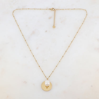 Collier avec pastille lisse et perle d'eau douce (45+5CM)