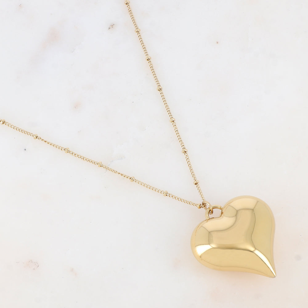 Sautoir avec pendentif cœur, lisse avec effet miroir et bombé (85+5CM)
