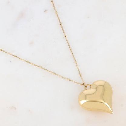 Sautoir avec pendentif cœur, lisse avec effet miroir et bombé (85+5CM)