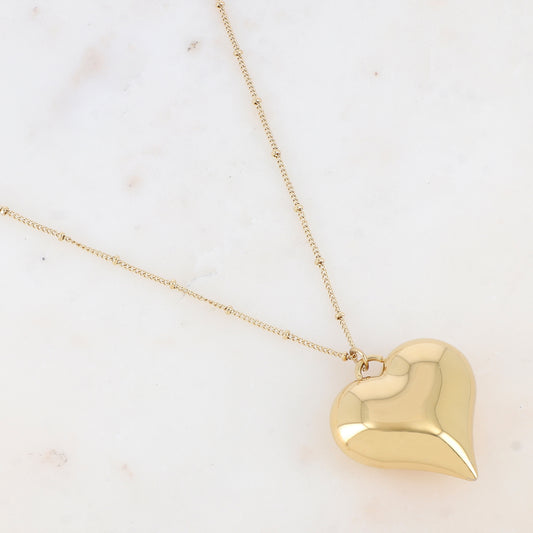 Sautoir avec pendentif cœur, lisse avec effet miroir et bombé (85+5CM)