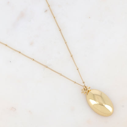 Sautoir avec pendentif demi boule forme ovale, lisse et avec effet miroir, pampille étoile (85+5CM)