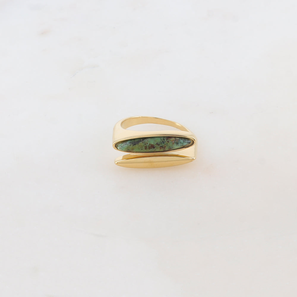 Bague fine double rangs devant, pierre naturelle - Turquoise africaine