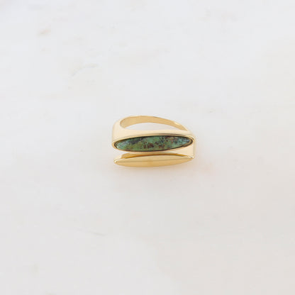 Bague fine double rangs devant, pierre naturelle - Turquoise africaine