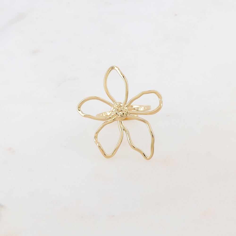 Bague fine martelée avec fleur