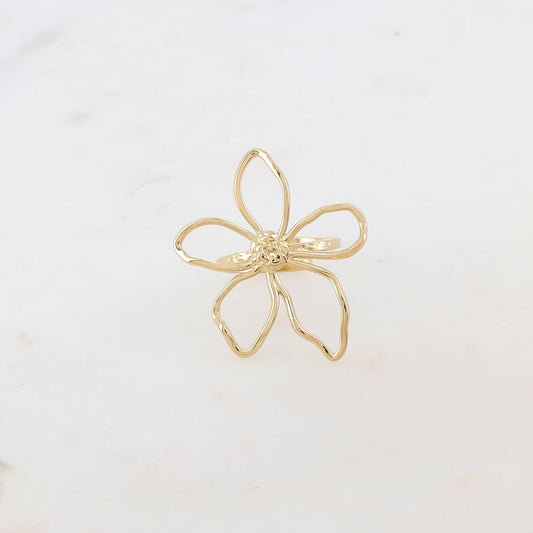 Bague fine martelée avec fleur