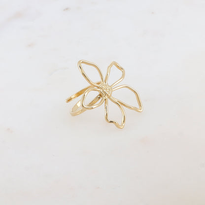 Bague fine martelée avec fleur