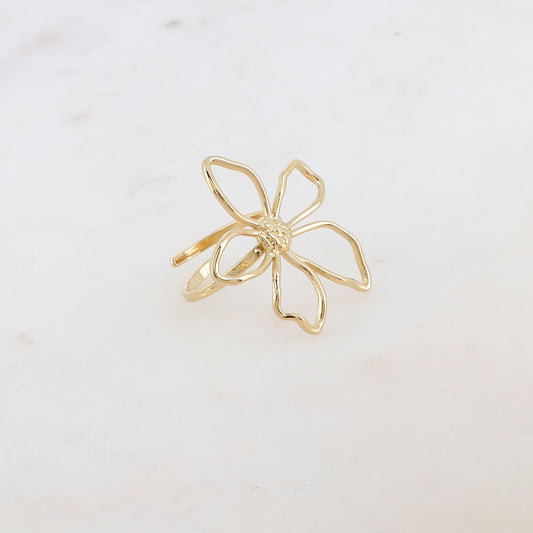 Bague fine martelée avec fleur