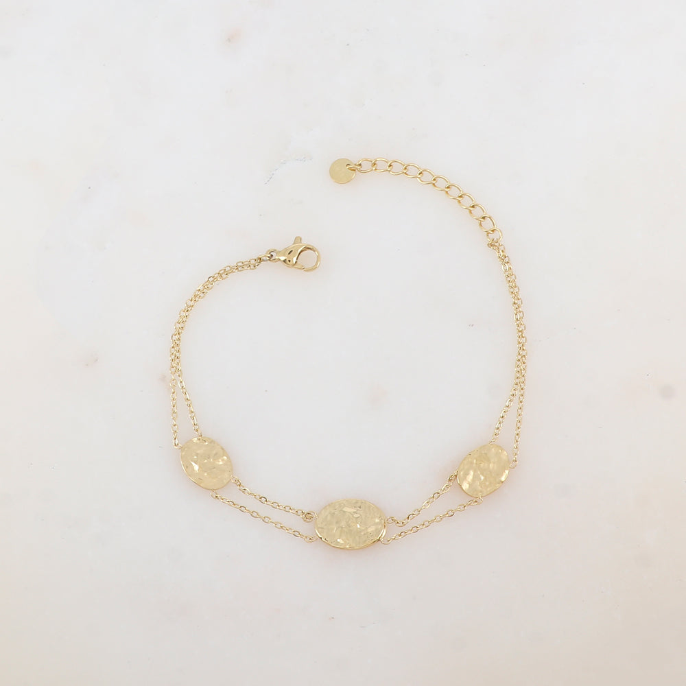 Bracelet 2 rangs avec 3 pièces ovales martelées