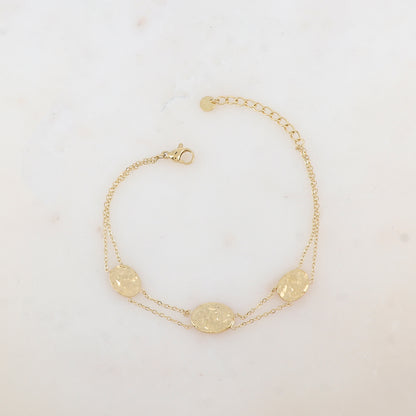 Bracelet 2 rangs avec 3 pièces ovales martelées