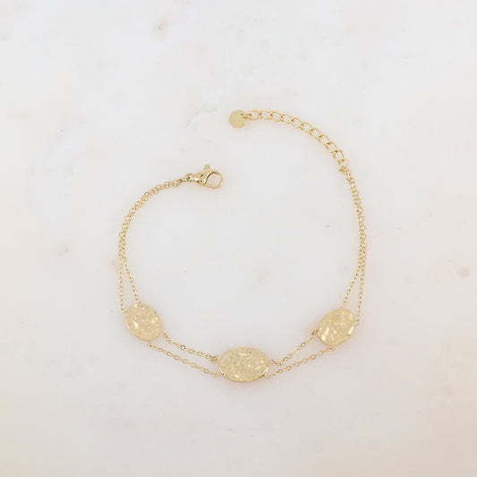 Bracelet 2 rangs avec 3 pièces ovales martelées