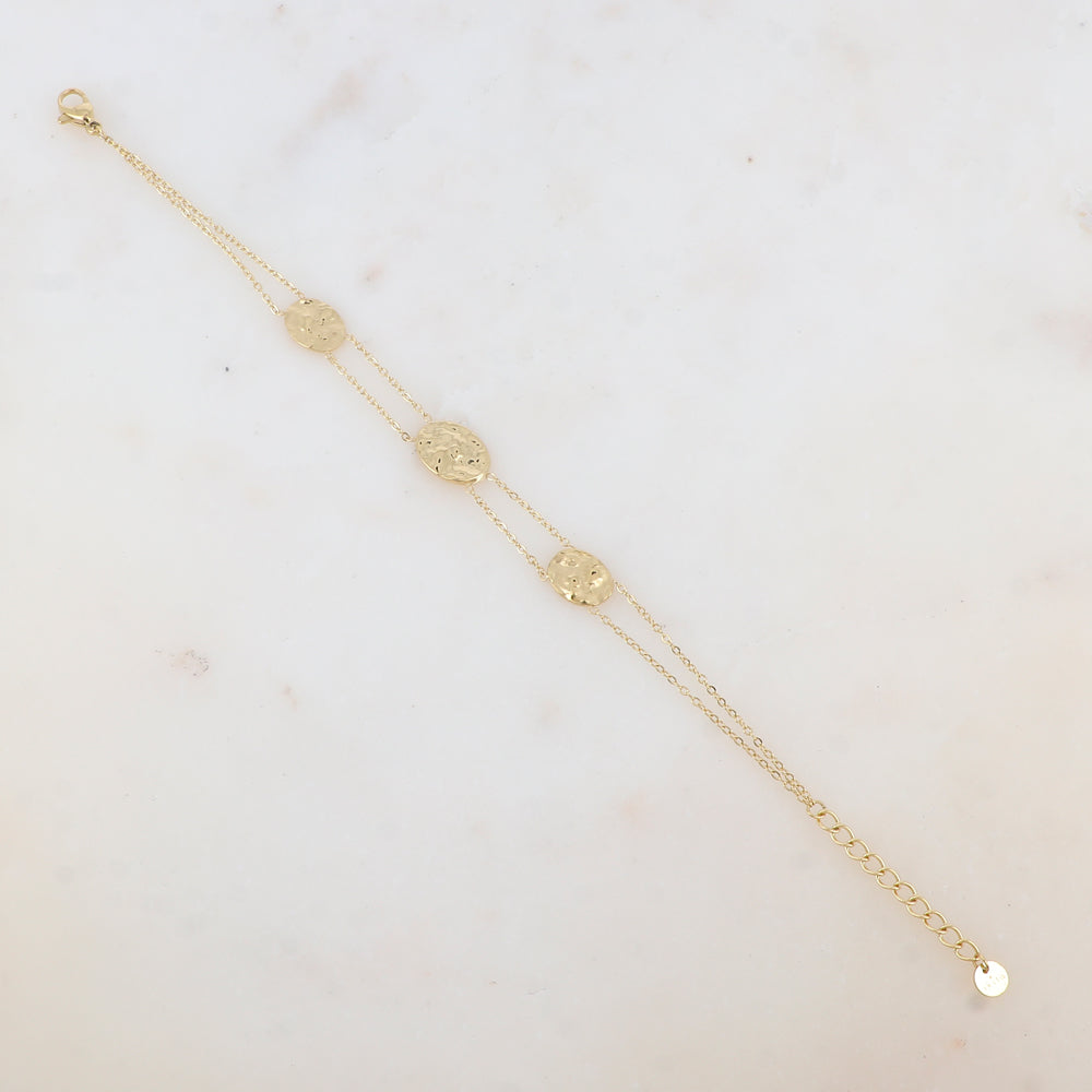 Bracelet 2 rangs avec 3 pièces ovales martelées