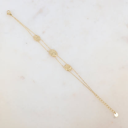 Bracelet 2 rangs avec 3 pièces ovales martelées