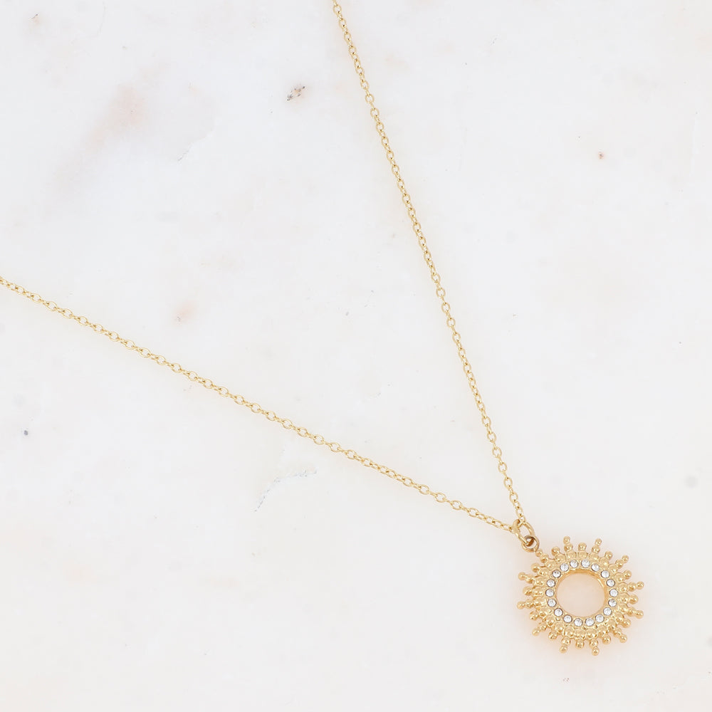 Collier avec pendant soleil, strass
