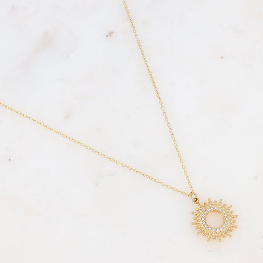 Collier avec pendant soleil, strass