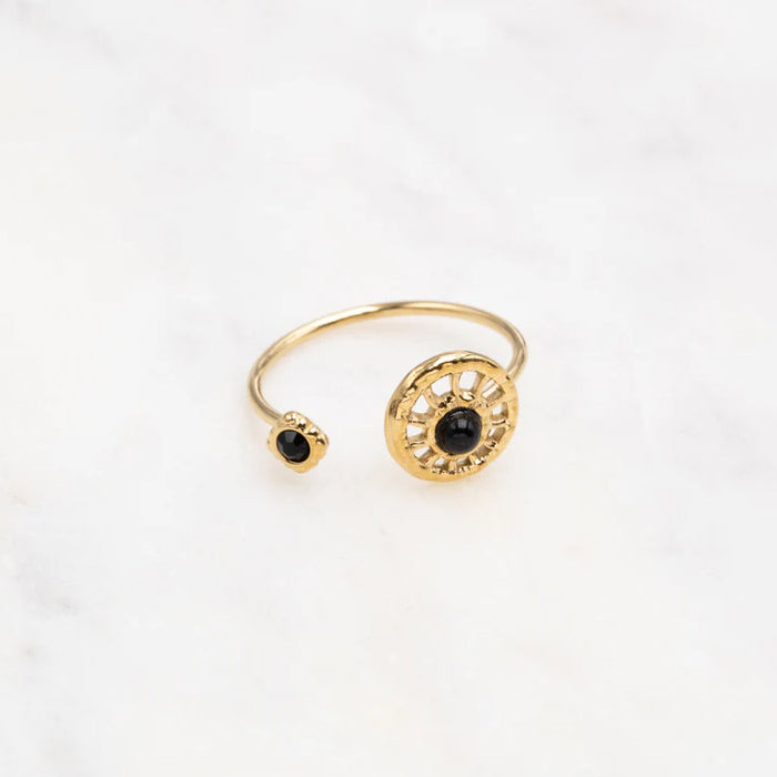 Bague fine ronde avec pierre naturelle - Onyx
