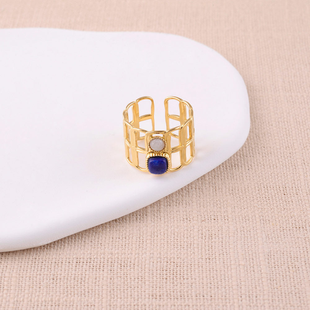 Bague large - anneau ajouré et pierres naturelles lapis lazuli