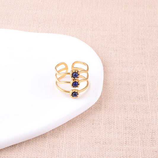 Bague large - 3 rangs ondulés et pierres naturelles lapis lazuli