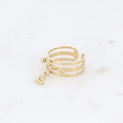 Bague - 3 anneaux avec boules et pampille lune avec cristal
