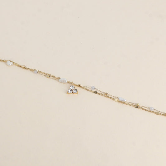 Bracelet Isabeau - 2 rangs, pierres naturelles agates blanches, perles d'eau douce et 3 cristaux (16+3 cm)