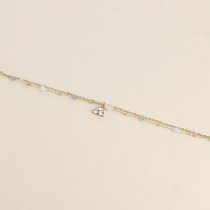 Bracelet Isabeau - 2 rangs, pierres naturelles agates bleues, perles d'eau douce et 3 cristaux (16+3 cm)