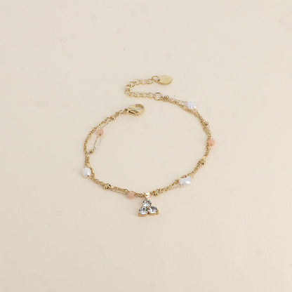 Bracelet - 2 rangs, pierres naturelles agates oranges, perles d'eau douce et 3 cristaux (16+3 cm)