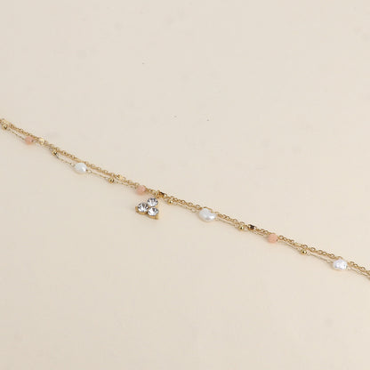 Bracelet - 2 rangs, pierres naturelles agates oranges, perles d'eau douce et 3 cristaux (16+3 cm)