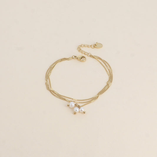 Bracelet - 3 mailles forçat alternées, 3 perles d'eau douce (16+3 cm)