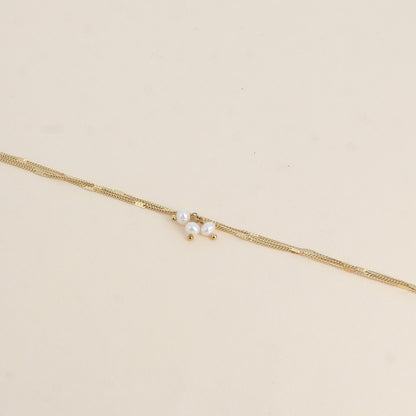 Bracelet - 3 mailles forçat alternées, 3 perles d'eau douce (16+3 cm)