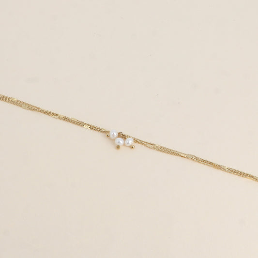 Bracelet - 3 mailles forçat alternées, 3 perles d'eau douce (16+3 cm)