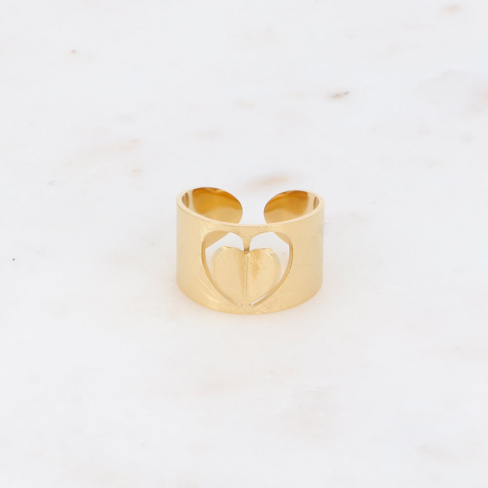Bague - anneau large effet brossé mat avec cœur ajouré