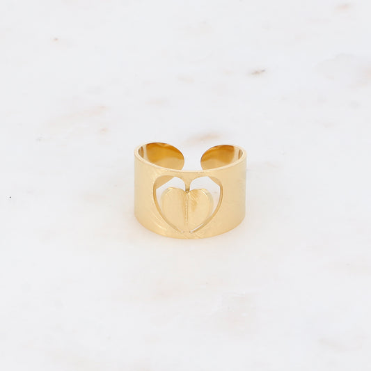 Bague - anneau large effet brossé mat avec cœur ajouré
