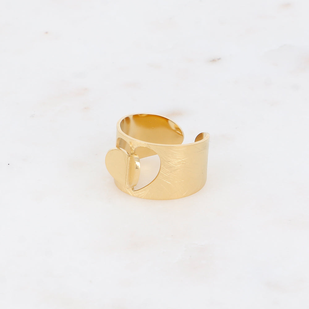 Bague - anneau large effet brossé mat avec cœur ajouré