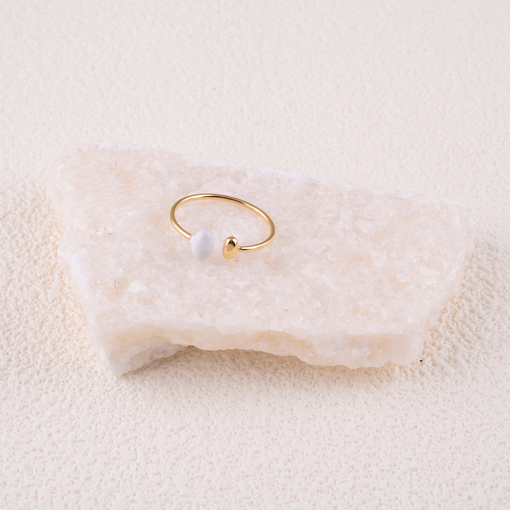 Bague ouverte - double ovale et émail blanc