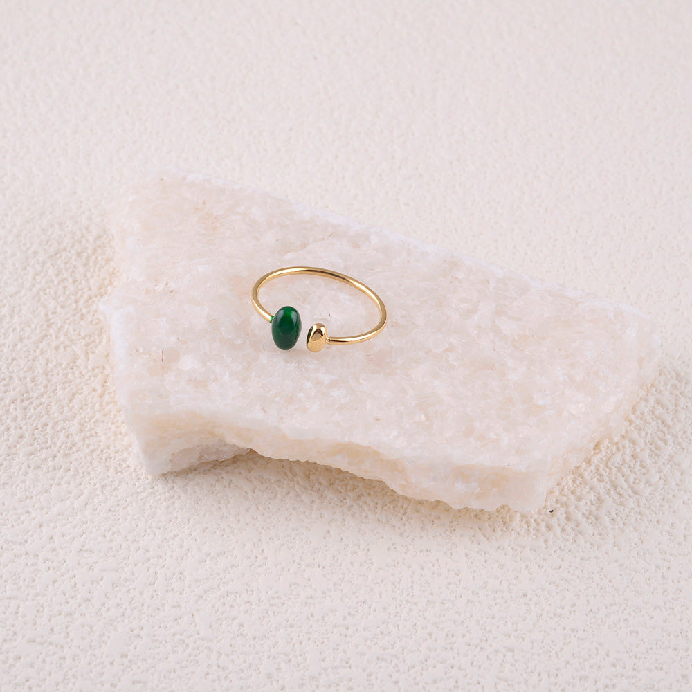 Bague ouverte - double ovale et émail vert