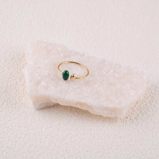Bague ouverte - double ovale et émail vert