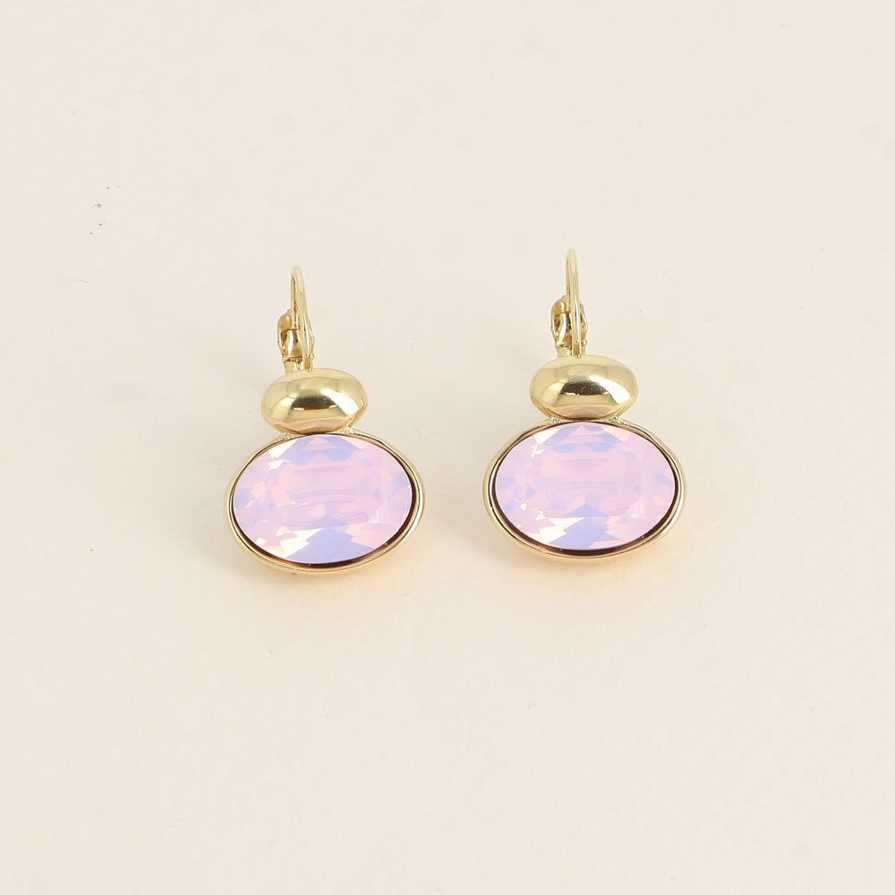 Boucles dorées - ornées de cristaux de Swarovski® - Rose water opal