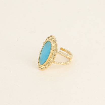 Bague - pierre œil de chat bleu, anneau effet mil grain