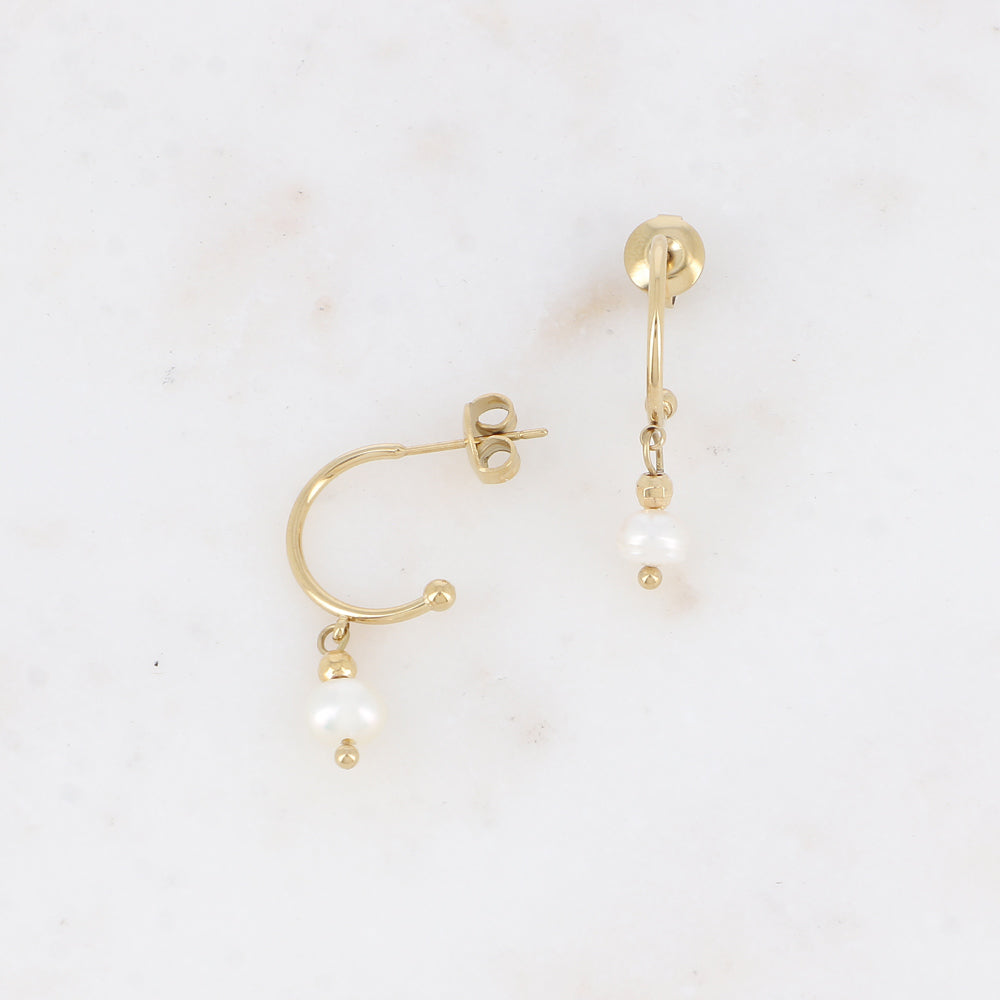 Créoles à puce avec perle d'eau douce 1,5 cm