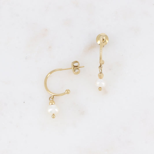 Créoles à puce avec perle d'eau douce 1,5 cm