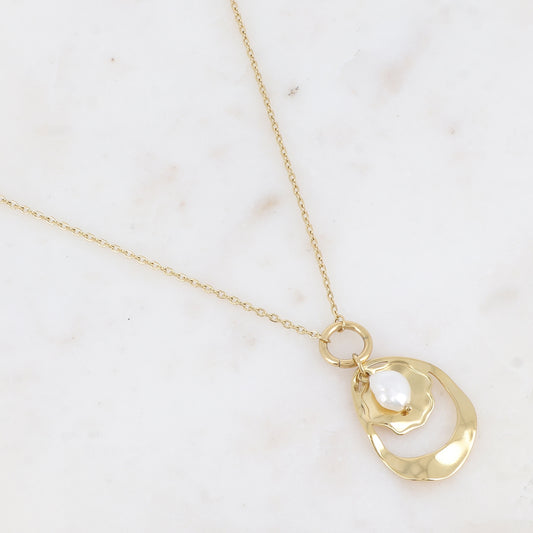 Collier avec pendentif géométrique ondulé et une perle d'eau douce (50+10CM)