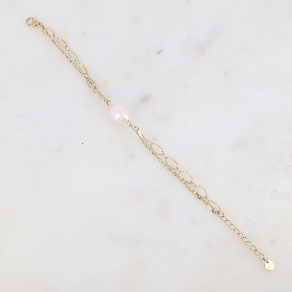 Bracelet 2 rangs avec maille et perle d'eau douce