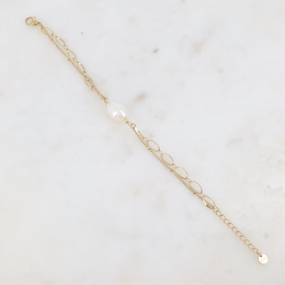 Bracelet 2 rangs avec maille et perle d'eau douce